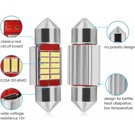31mm Festoon LED Car Bulb 12pcs LED Dome Reading Xenon White Ampoules