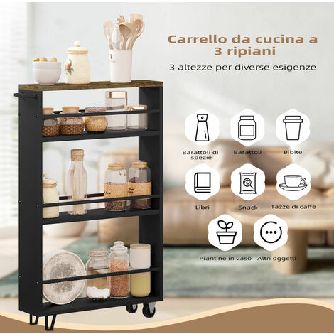 Woltu Carrello Da Cucina A Ripiani Scaffale Stretto Con Ruote