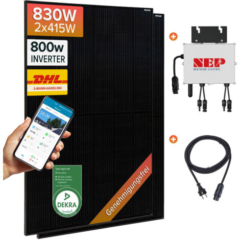 NuaSol Balkonkraftwerk 830W 800W All Black Photovoltaik Solaranlage