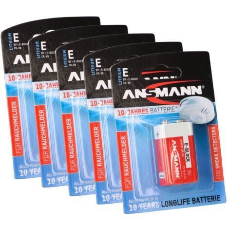 5x Ansmann Rauchmelder Batterie Extreme Lithium 9V Block