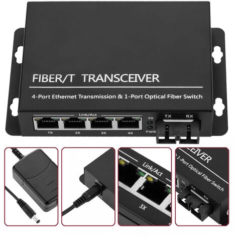 CableMarkt Conversor de Fast Ethernet 4 x RJ45 a fibra óptica