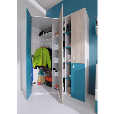 Armoire D Angle Omaha H Blanc Ch Ne Turquoise X X Cm