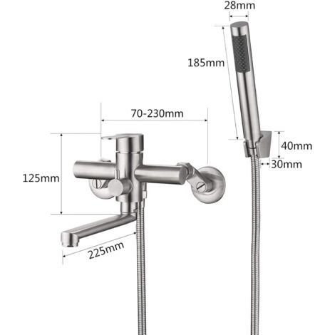 Robinet De Baignoire Mural En Acier Inoxydable Avec Flexible Douche