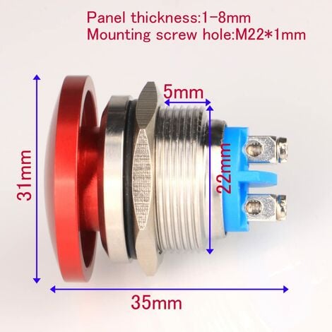 22mm 3V 6V 12V 24V 48V 110V 220V Momentary Push Button Switch Metal