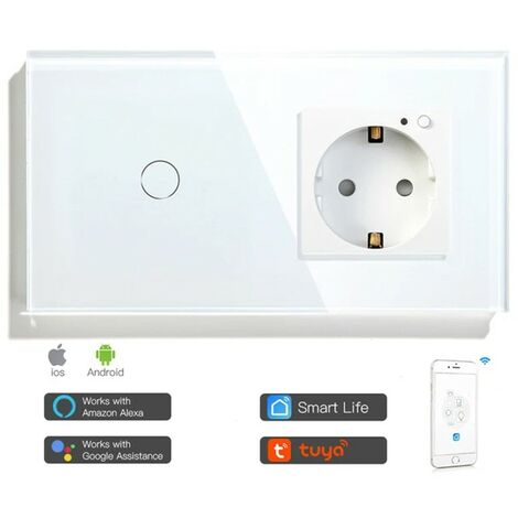 Tuya Interruttore Touch Con Presa A Muro Smart WiFi Bianco Dimensione