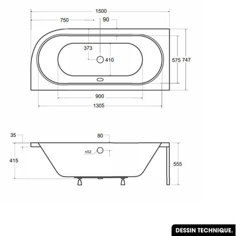 Baignoire d Angle avec Tablier Noir Mat et Repose Tête OFFERT AVITA