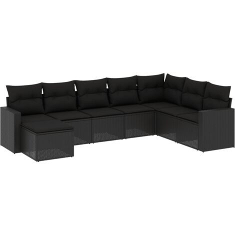 VidaXL Salon De Jardin 8 Pcs Avec Coussins Noir R Sine Tress E