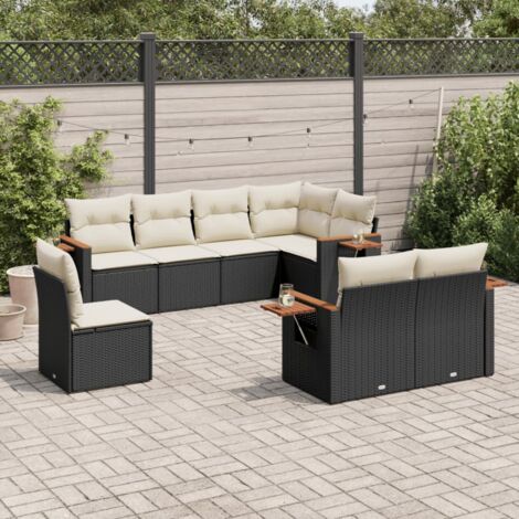 VidaXL Salon De Jardin 8 Pcs Avec Coussins Noir R Sine Tress E