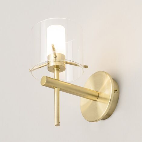 Litecraft Lincoln Wall Light Bathroom Arm With Clear Shade Satin Brass