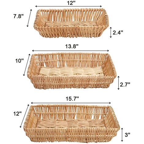Lot de 3 Paniers à Fruits TisséS Rectangulaires Paniers à en Osier