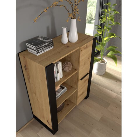 Estantería NUKA J 90 cm librería roble artesanal negro