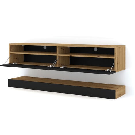 Mueble TV DUO 160 Cm Roble Artesanal Negro Mate