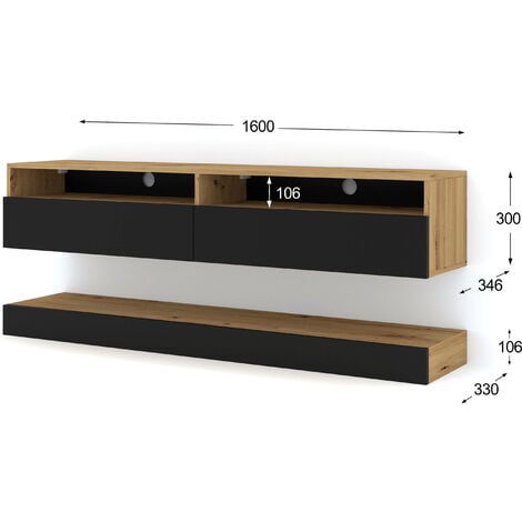 Mueble TV DUO 160 Cm Roble Artesanal Negro Mate