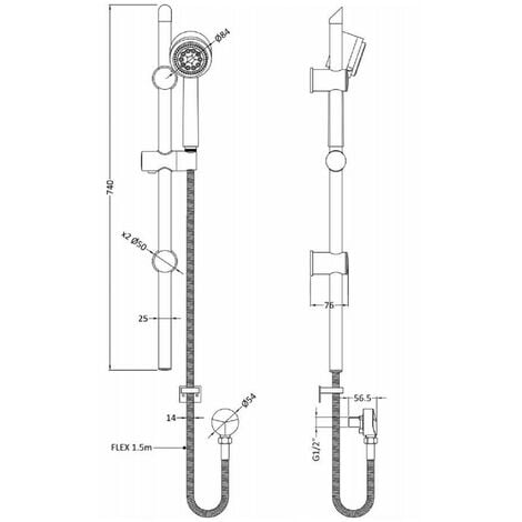 Nuie Shower Slide Rail Kit With Round Handset Sty