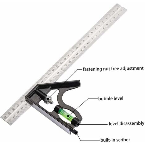 Règles à tracer Carrée Outils de Mesure Équerre combinée 300 mm Acier