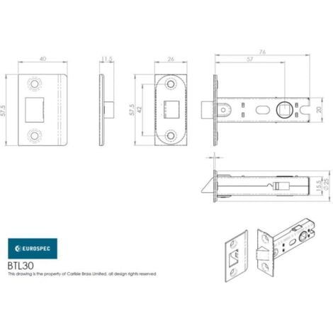 Eurospec Bolt Through Tubular Mortice Latch Square 76mm Matt Black