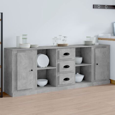 3 Stk Sideboard Kommode Küchenschrank Aufbewahrungsschrank Betongrau