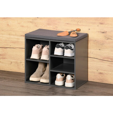 Meuble Chaussures Avec Assise Compartiments Mdf Anthracite Kesper