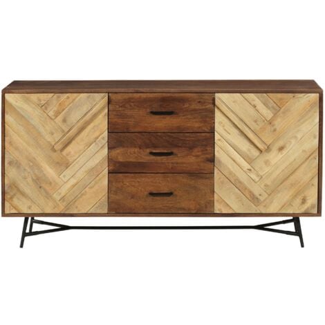 Mango Wood Sideboard With Chevron Front In Light Natural Rustic