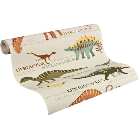 Papier Peint Dinosaure Pour Enfant Tapisserie Beige Animaux Papier