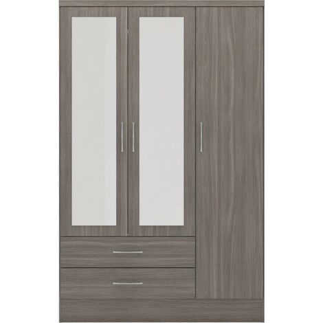 Nevada 3 Door 2 Drawer Mirrored Wardrobe Black Wood Grain