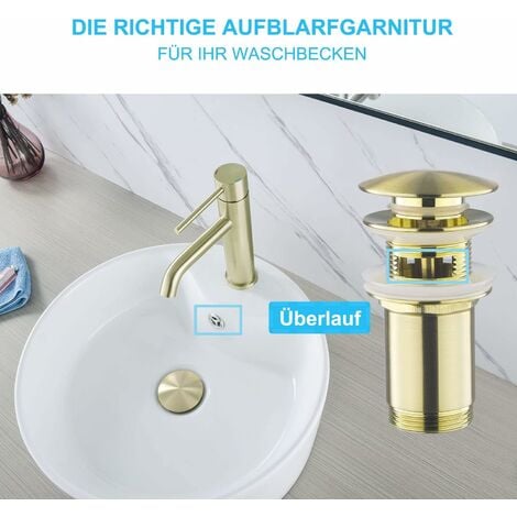 Kit Siphon Avec Bonde Avec Trop Plein Pour Lavabo Or Bross Laiton