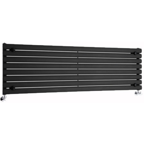 Milano Aruba Modern Black Horizontal Single Oval Panel Radiator