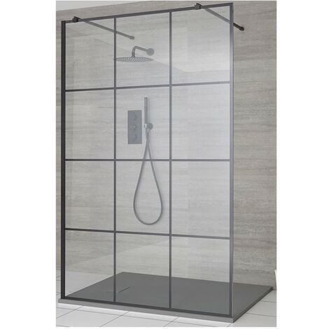 Milano Barq Black Floating Glass Walk In Wet Room Shower Enclosure