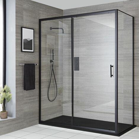 Milano Nero Black Reversible Corner Wet Room Walk In Sliding Door