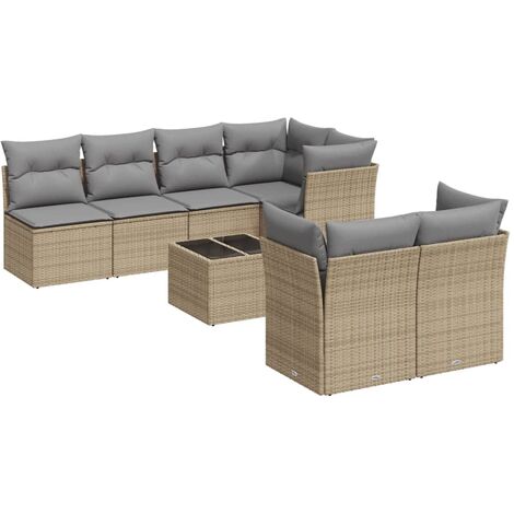 Salon de jardin avec coussins 8 pcs beige résine tressée vidaXL94735