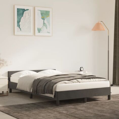 Cama Con Cabecero Moderno Estructura Cama Para Adulto Terciopelo Gris