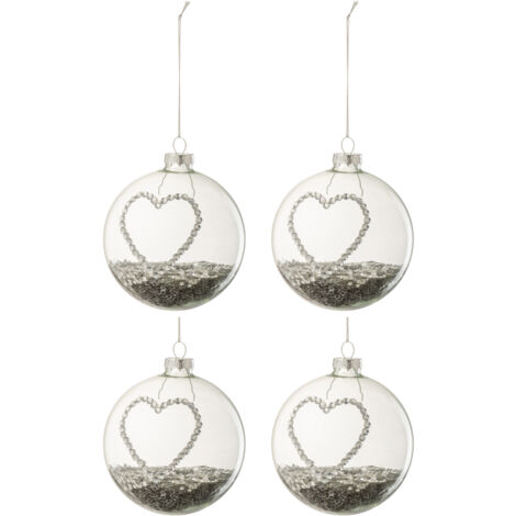 J Line Boite De Boules De Noel Coeur Strass Argent Etoiles Verre