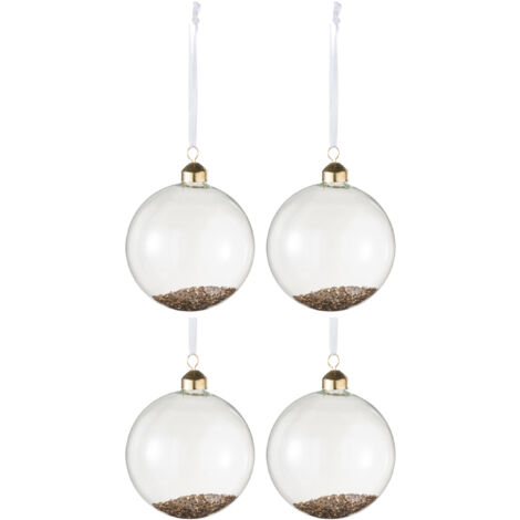 J Line Boite De Boules De Noel Decoratives Verre Transparent Or Medium