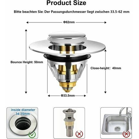 Bouchon Lavabo Universel Bonde De Lavabo Acier Inoxydable Popup Avec