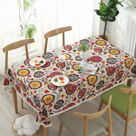 Nappe lavable en jacquard floral bohème moderne avec dentelle pour