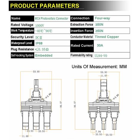 Connecteur M C 4 Mâle Femelle Connecteur T de panneau solaire M C 4