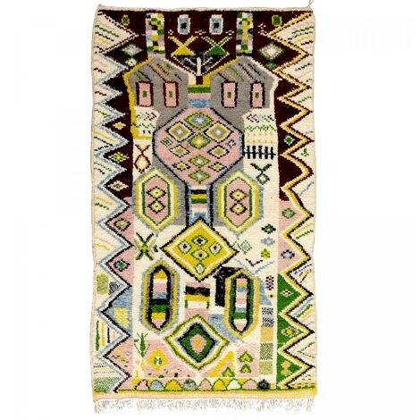 Authentique tapis berbère 140x235 blanc cassé et vert AZILAL 26