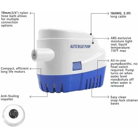 Pompe De Cale Submersible Automatique V Gph Lpm Avec