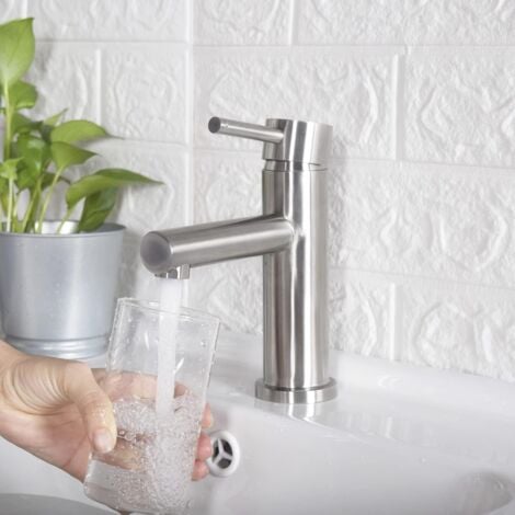 Robinet De Lave Mains Mitigeur De Lavabo Monotrou En Acier Inoxydable