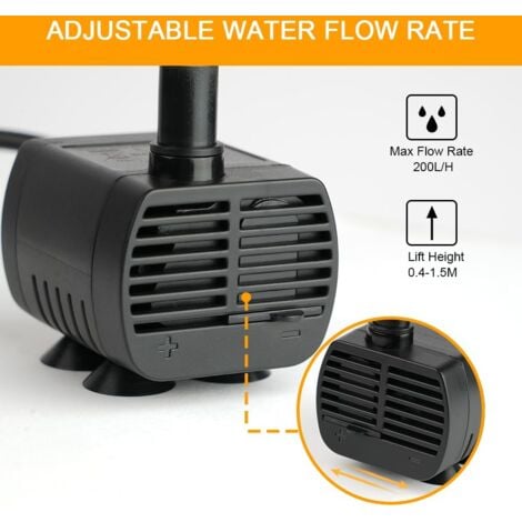 CCYKXA NoirPompe Eau Submersible Aquarium Pump Ajustable 200L H 3W