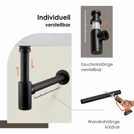 Siphon Design Universel Pour Lavabo Et Lavabo Noir Avec Ouverture