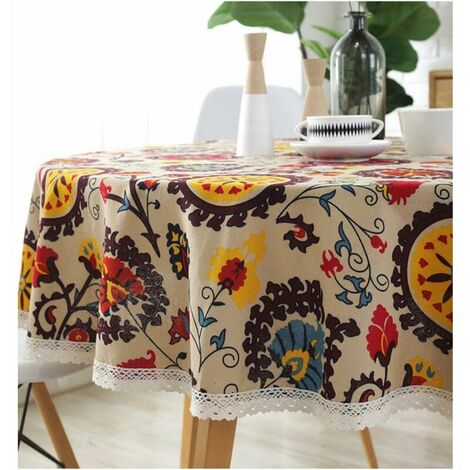 GABRIELLE Nappes Rondes Nappe En Lin Et Coton Nappe Fleur De Soleil