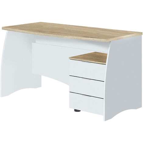 Bureau avec commode à trois tiroirs couleur blanc et chêne 136 x 74 x