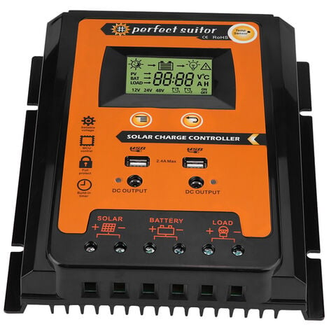 Jeffergarden Panneau de contrôleur de Charge solaire 12V 24V 70A PWM