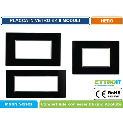 PLACCA IN VETRO COLORE NERO COMPATIBILE CON SERIE BTICINO AXOLUTE 3 4