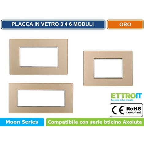 PLACCA IN VETRO COLORE ORO COMPATIBILE CON SERIE BTICINO AXOLUTE 3 4