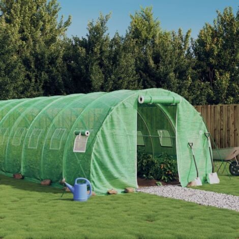 Serre avec cadre en acier vert 30 m² 10x3x2 m The Living Store