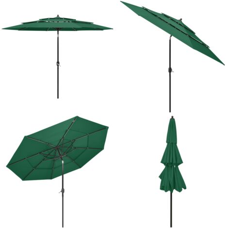 Parasol à 3 niveaux avec mât en aluminium Vert 3 m parasol parasols