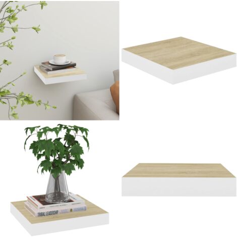 Étagère murale flottante Chêne et blanc 23x23 5x3 8 cm MDF étagère