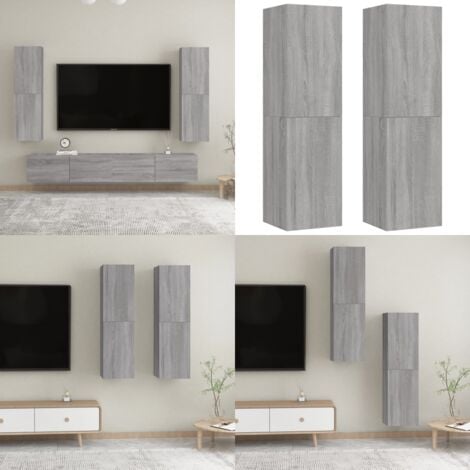 Meubles Tv Muraux Pcs Sonoma Gris X X Cm Meuble Tv Mural